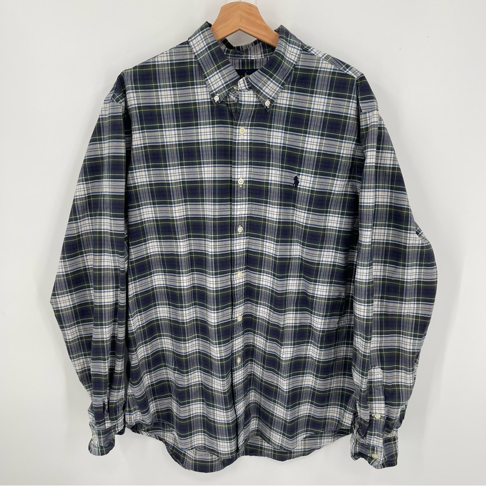 Ralph Lauren Blue Plaid Button Front Shirt Boys Size XL